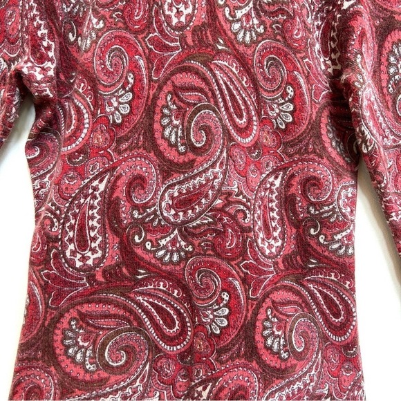Tweeds Lambs Wool Angora Blend Red Pink Paisley 3/4 Sleeve Cardigan Size Small P - Picture 9 of 11